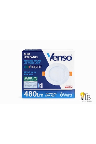 Venso Slim Led Panel 6w Yuvarlak Sıva Altı Beyaz Kasa Beyaz Işık Beyaz