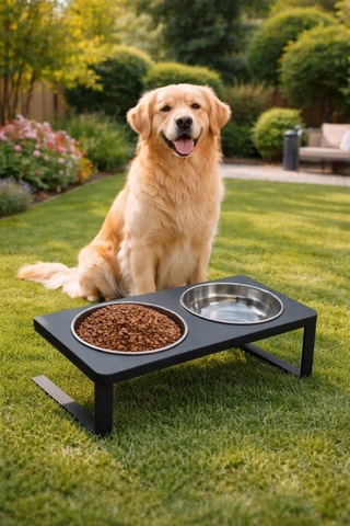 Reyo Ok-ay Store Radessa Xl Yüksek Standlı Çift Hazneli Mama Ve Su Kabı, Büyük Ve Orta Boy Köpek Ve Kedi Su Kabı Paslanmaz Çelik Siyah