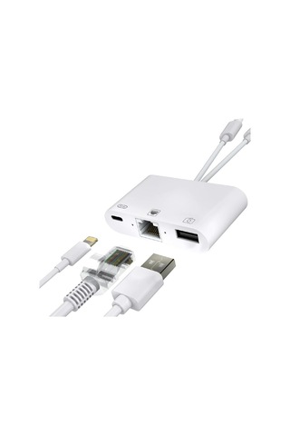 3 İn1 Şarj Adaptörü Lightning Type-c Girişini Kamera Fotoğraf Makinesi Lan Ethernet Girişine Çevirici Dönüştü