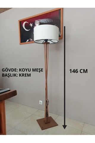 Ahşap Lambader- Ayaklı Abajur- Köşe Aydınlatma- Koyu Meşe Krem Başlık
