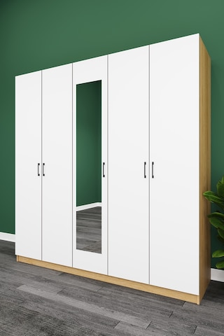 Asra Trend Lüks 5 Kapaklı Çekmeceli Gardırop %100 Mdf Askılı Aynalı Düzenleyici Elbise Dolabı G-04 Çok Renkli