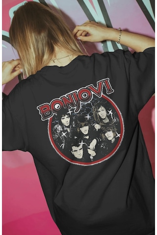 Bonjovi Rock Metal Şarkıcı Baskılı Unisex Oversize Premium Tişört Siyah