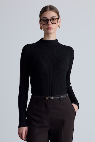 Yüksek Yaka Triko Bluz Siyah Siyah