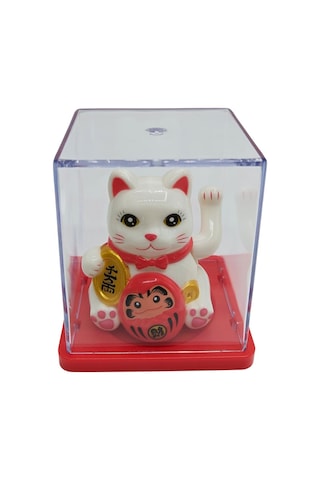 Maneki Neko El Sallayan Mini Şans Kedisi Beyaz Solar Güneş Enerjili 5x5cm S1byz01