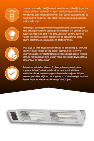 Supra Plus 4000 Watt Gss40p Kumandalı Suya Dayanıklı Elektrikli İnfrared Isıtıcı-beyaz