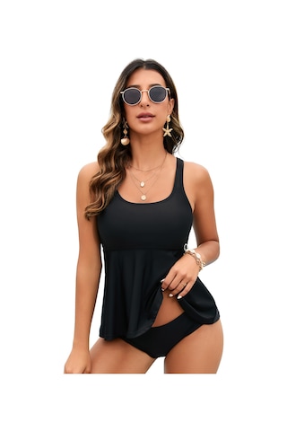 Bikini Halter Split Üçgen Mayo Kadın Sırt Tasarımı İnce Büyük Beden Mayo Siyah