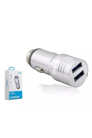 Nodar Nd1075 Araç Şarj Adaptörü 2x Usb 3.4a Metal - Silver Araç Kablosuz Şarj