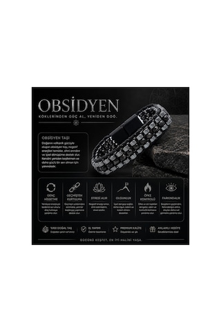 Sertifikalı Karlı Obsidyen Disk Model Doğal Taş Erkek Bileklik Kilitli Kapama Çok Renkli