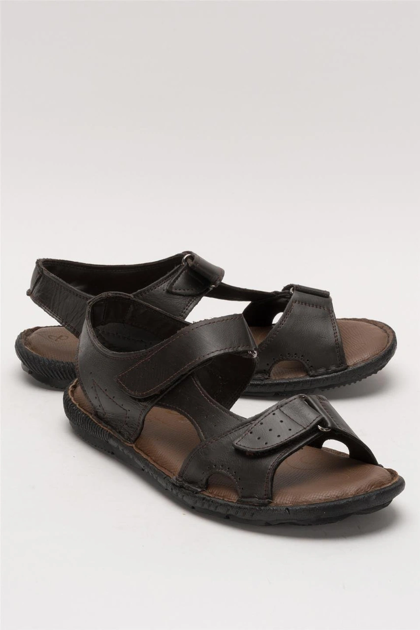 Erkek İçi Dışı Hakiki Deri Ortopetik Yazlık Esnek Ve Çok Hafif Günlük Ayakkabı Sandalet Kahverengi Kahverengi