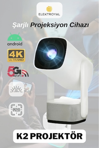 Wearfitpro K2 Şarjlı Projeksiyon Cihazı Android Bluetooth Ev Sineması Projektör