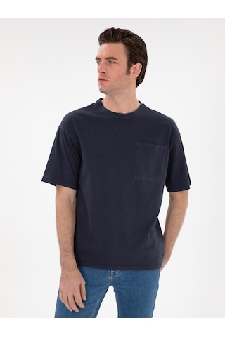 Lacivert Oversize Bisiklet Yaka T-shirt