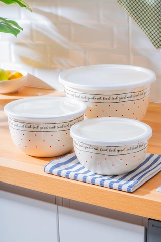 Feel Good Emaye 3 Lü Saklama Ve Karıştırma Kabı Krem