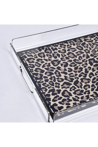 Leora Pleksi Leopar Siyah Tepsi 36x26 Cm