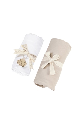 Tinylamb Lastikli Bebek Çarşafı 60x120 CM - 2 Adet Organik Beyaz - Bej Renk