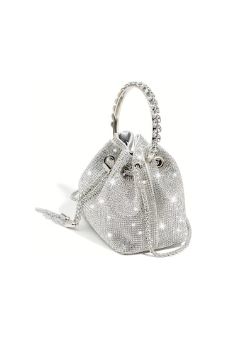 Dancemonkey Bling Rhinestone Kova Çanta, Trendy Dekorasyon Gri