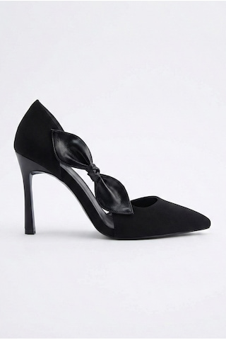 V.s.h Velvet Kadın Saten Fiyonklu Sivri Burun 9 Cm İnce Topuklu Stiletto Abiye Ayakkabı-2452 Siyah