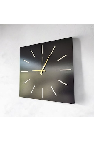 Kare Ahşap Siyah Renk Sade Sayılı Hediyelik Sessiz Duvar Saati 50cm Siyah