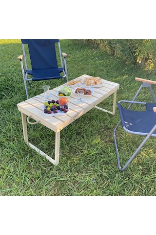 Katlanabilen Ahşap Piknik Masası - Kamp Masası - Yemek Masası - p Ahşap