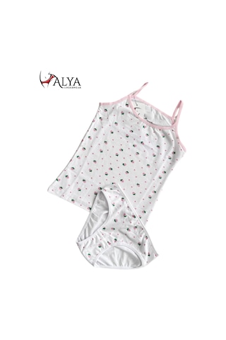 Alya Underwear Kız Çocuk Baskılı Ip Askılı Atlet Ve Slip Takımı Çilek Baskılı