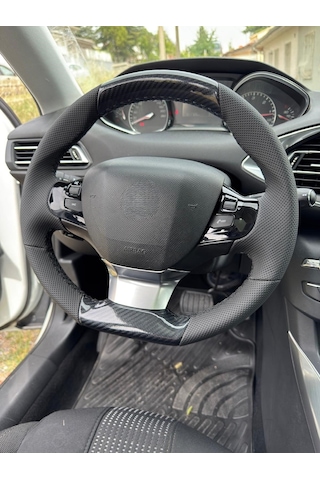 Peugeot 308 Araca Özel Dikmeli Direksiyon Kılıfı Carbonfiberderi-noktalı Siyah