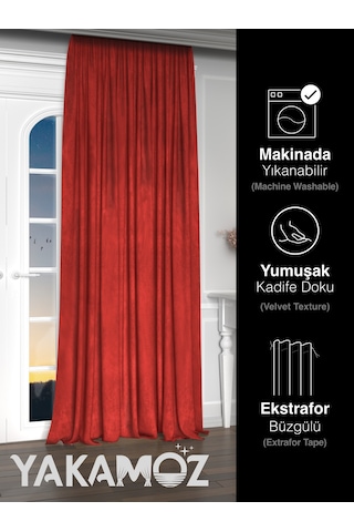 Yakamoz Kadife Görünüm Kırmızı Ada Fon Perde Ekstraforlu Velvet Touch Serisi Kırmızı