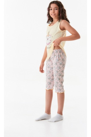Fullamoda Baskılı Bisiklet Yaka Kız Çocuk Pijama Takımı 24mıcg631212232-sarı 24MICG631212232-Sarı