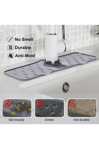 Monyee Gri Silikon Musluk Damlacık Tutucu: Lavabo Tezgahını Kuru Ve Temiz Tutar, Su Akışı İçin Tasarlanmıştır Gri