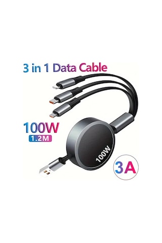 Brightnova 3 İn 1 Data Kablosu 100w 1 2m Yeşil 47 24 İnç 3a 6a Usb Hızlı Şarj İphone Uyumlu 13 14 12 11 Pro X Max Type C Micro Huawei