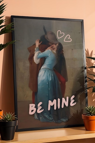 Francesco Hayez The Kiss Çerçeveli Tablo Be Mine Romantik Modern Sevgililer Günü Hediyesi Altered Art