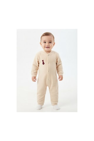 Gülerçocuk Kışlık Termal Soft Dokulu Mürdüm Kravat Detaylı Bebek Tulumu Bej - 931448853 Bej
