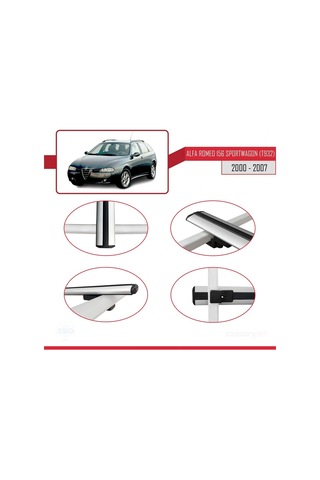Alfa Romeo 156 Sportwagon T932 2000-2007 Arası İle Uyumlu Basic Model Ara Atkı Tavan Barı Gri 3 Adet