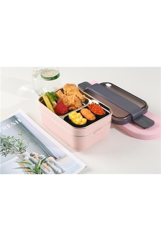 Vagonlife 1200ml Çift Katmanlı Paslanmaz Çelik Yemek Kabı Pembe Bl20183 Beyaz