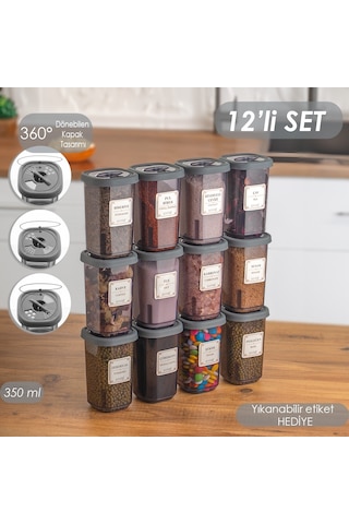 Porsima 1059 Döner Kapaklı Baharatlık Seti 12'li 350 CC Füme