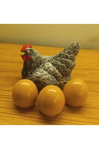 Dekoratif Tavuk Ve Yumurtalar Biblo Seti - Bereket Ve Bolluk Temalı Gri Tavuk Figürü 01