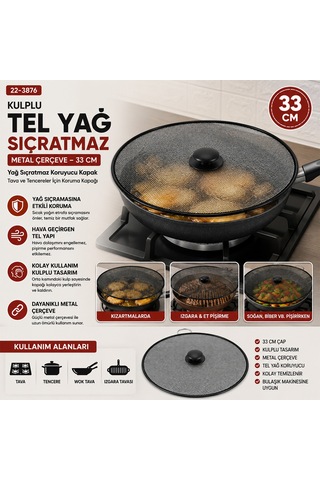 Yağ Sıçratma Koruyucu Tel Kulplu Metal Çerçeve Sarı