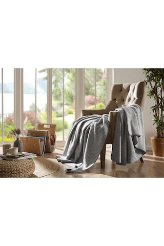 Özdilek Floretta Dolce Çift Kişilik Pamuklu Battaniye 180x220 Cm Koyu Gri
