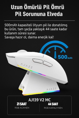 Aj139 V2 Mc 24.000 Dpı Paw3311 Ultra Hafif 3 Modlu Oyuncu Mouse - 500mah Batarya Diğer