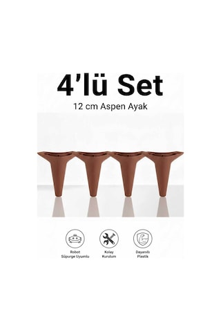 Aspen 12 Cm Ceviz 4'lü Set Koltuk Baza Dolap Tv Ünitesi Yatak Odası Konsol Ayağı Ceviz