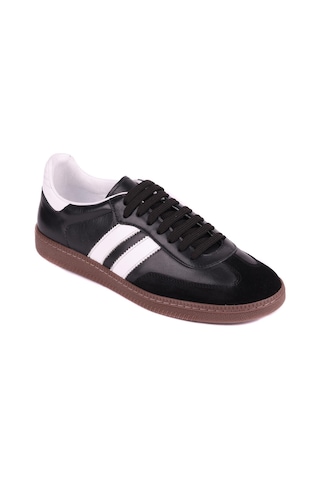 Shoetyle - Siyah Hakiki Deri Bağcıklı Erkek Sneaker 666-1077-1235 Siyah