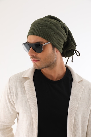 Ritagarcia Unisex Arkası İpli Büzgülü Triko Bere Kışlık Dökümlü Slouchy Beanie Bere Haki