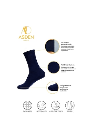 Asden Bambu Erkek Beyaz Soket Çorap 12'li Paket, Burun Dikişsiz, Yıkamalı 4 Lacivert