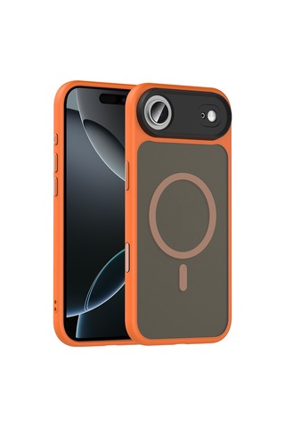 Zore Apple iPhone Uyumlu 17 Air Kılıf Mat Arka Yüzey Wireless Şarj Özellikli Zore Flet M-safe Kapak - Turuncu