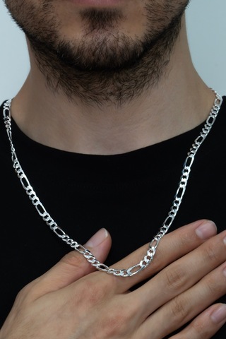 Gümüş Figaro 3+1 Erkek Kolye Zincir 55Cm 5Mm 26Gr Msn13