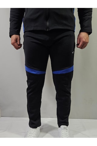 Erkek Dalgıç Kumaş Slim Fit Eşofman Takımı Siyah/saks Mavi Siyah - Saks