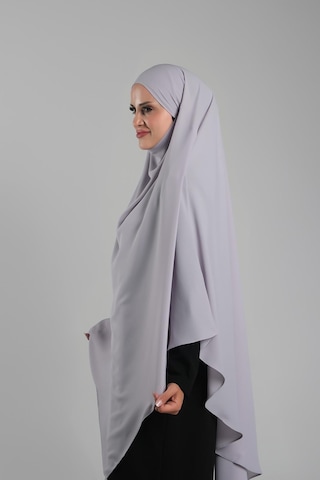Hürrem Bone Gri Pratik Hazır Geçmeli Tesettür Eşarp Krep Bağcıklı Sufle Hijab 2313 15 Gri