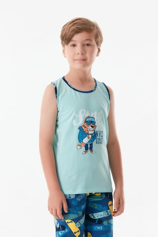 Fullamoda Baskılı Bisiklet Yaka Erkek Çocuk Pijama Takımı 24mıcg631212230-mavi 24MICG631212230-Mavi