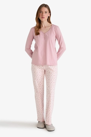 Defacto Pijama Takımı Regular Fit Uzun Kollu Üst Desenli Uzun Alt-fall İn Love G0229ax25aupn364 Pembe