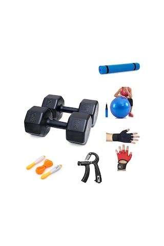 Ps Spor 10 Kg Dambıl X 2 Adet 20 Kg + 5 Çeşit Plastes Ve Egzersiz Seti