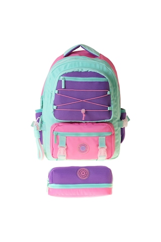 Kaukko Mesh Mint Kız Çocuk Yeşil - Mor - Pembe Okul Sırt Çantası Ve Kalem Çantası Seti - Setkk-k1851c