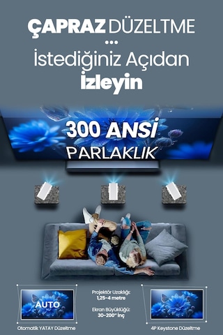 Profesyonel Akıllı Sinema Projeksiyon Cihazı Projektör Ekran Yansıtma Wifi Bluetooth 5.4 Sinema 602